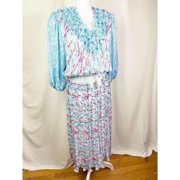 Vintage NWOT Diane Freis Multi Color 1980's Floral Boho One Size Dress - Picture 2 of 12